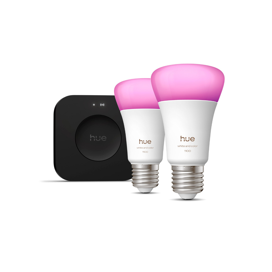 Philips Hue Starter Set - mit Bridge Pro und 2 White and Color Ambiance E27 Lampen - 1100 lm