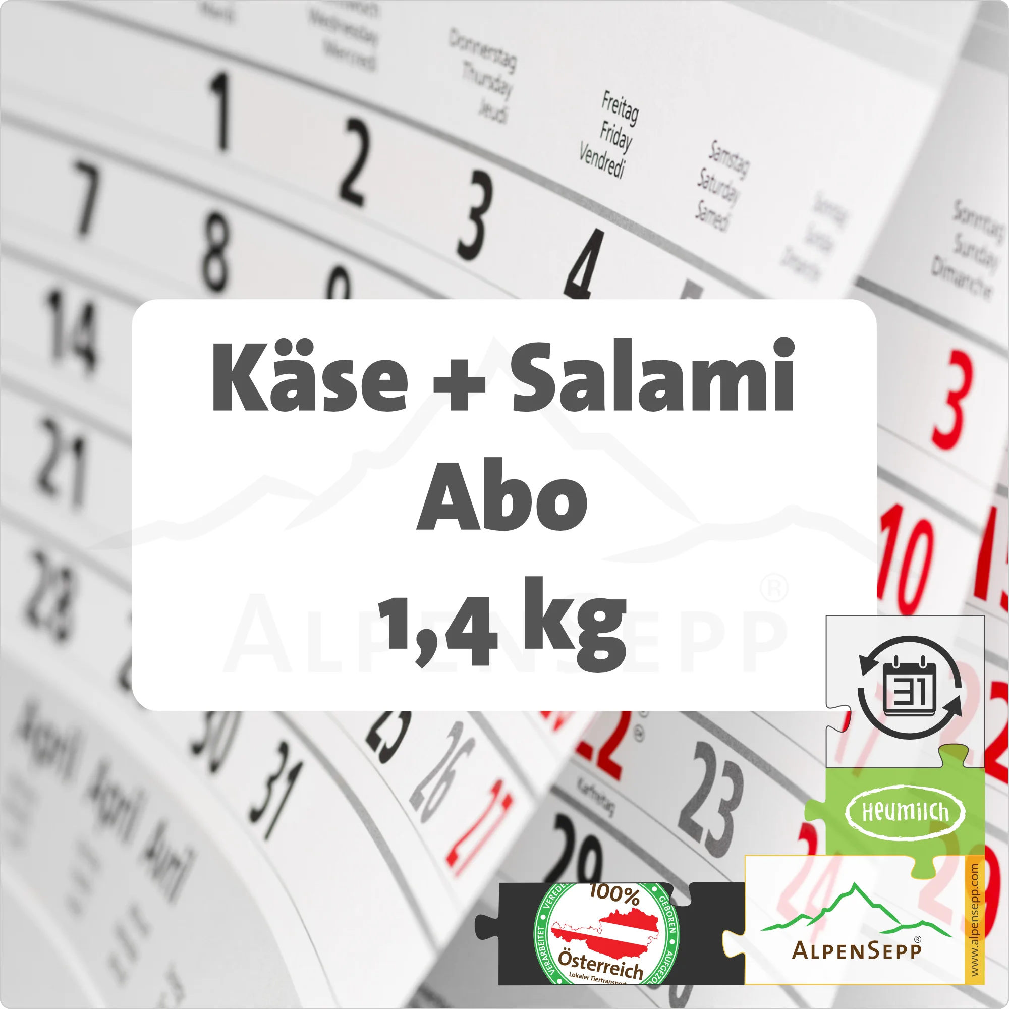 ABO BERGKÄSE, SCHNITTKÄSE + SALAMI VOM WILD | 1,4 kg mit abwechselnder Käse und Wurst Vielfalt | mit flexibler Laufzeit des Abos 12 Monate
