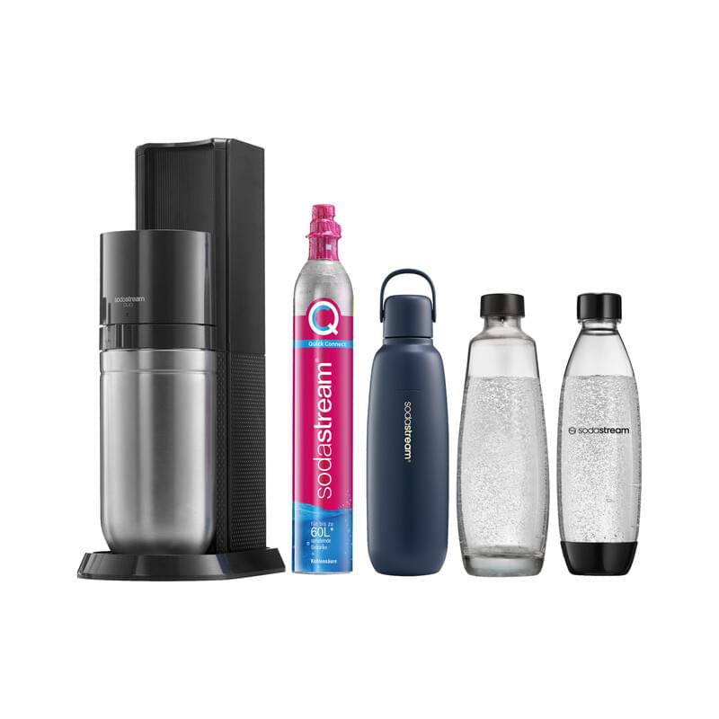 SodaStream DUO Allround Pack titan Wassersprudler inkl. 1 Glasflasche, 1 Kunststoff- Flasche & 1 Metallflasche Fizz&Go