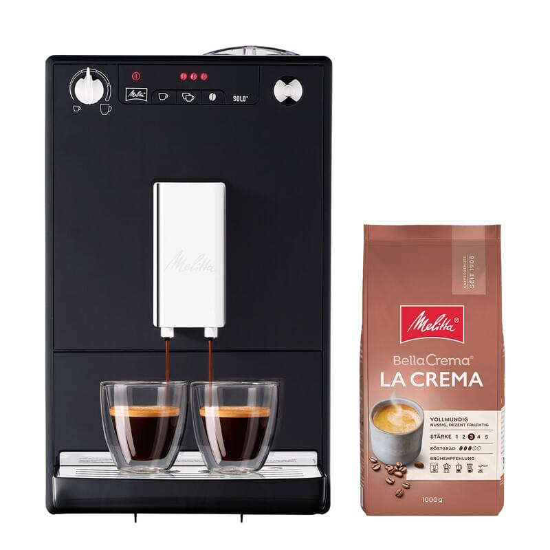 Melitta Caffeo Solo schwarz + 1kg Kaffee Kaffeevollautomat + Kaffee 'Bella Crema