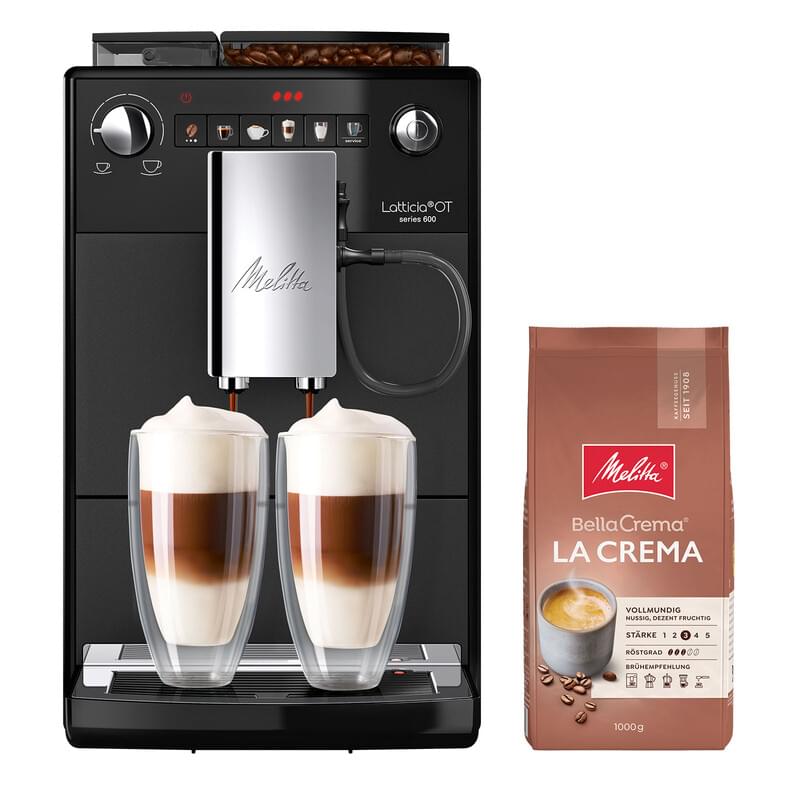 Melitta Latticia OT matt/schwarz + 1kg Kaffee Kaffeevollautomat + Kaffee 'Bella Crema