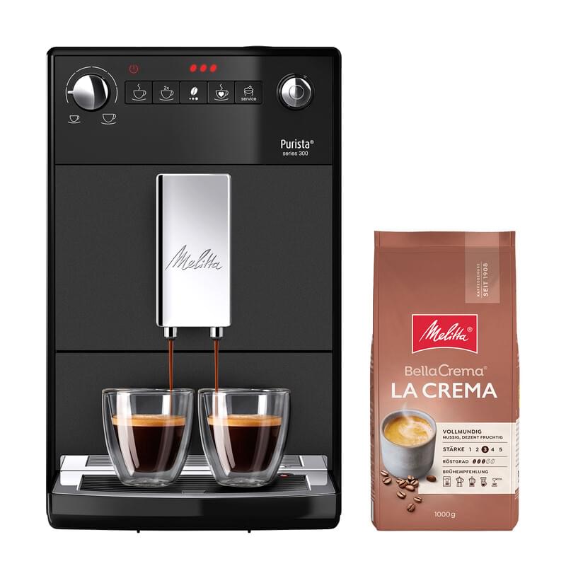 Melitta Purista Frosted Black + 1kg Kaffee Kaffeevollautomat + Kaffee 'Bella Crema