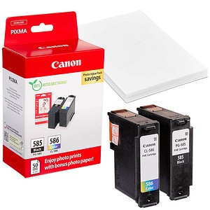Canon PG-585 / CL-586 schwarz, color Druckerpatronen + Fotopapier, 2er-Set