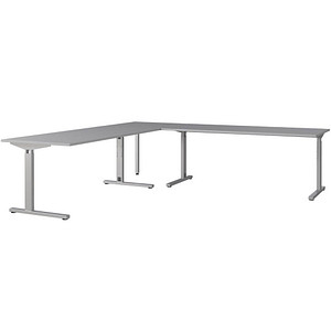 GERMANIA Profi 3.0 Schreibtisch lichtgrau L-Form, C-Fuß-Gestell silber 260,0 x 260,0 cm