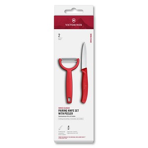 VICTORINOX Küchenmesser + Sparschäler Swiss Classic silber, rot, 1 Set