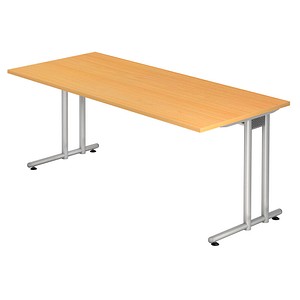 HAMMERBACHER Prokura Schreibtisch buche rechteckig, C-Fuß-Gestell silber 180,0 x 80,0 cm