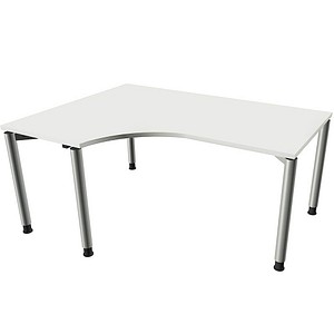fm Sidney höhenverstellbarer Schreibtisch weiß Bogenform, 4-Fuß-Gestell Rundrohr silber 160,0 x 80,0 cm