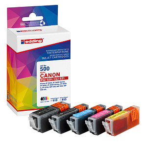 edding EDD-500  schwarz, cyan, magenta, gelb Druckerpatronen kompatibel zu Canon PGI-520 BK, CLI-521 BK/C/M/Y, 5er-Set