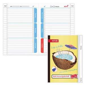 ROTH Hausaufgabenheft Coconut Pool für clevere Faule liniert DIN A5 ohne Rand, 104 Blatt
