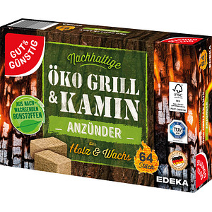 GUT&GÜNSTIG Kamin- & Grillanzünder Öko Grill & Kamin braun, 64 St., 64 Anzünder