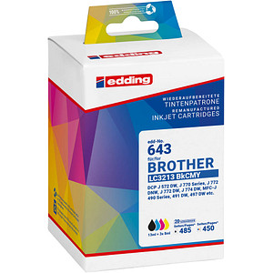 edding EDD-643 schwarz, cyan, magenta, gelb Druckerpatronen kompatibel zu brother LC3213 BKCMY , 4er-Set