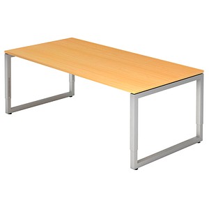HAMMERBACHER RS2E höhenverstellbarer Schreibtisch buche rechteckig, Kufen-Gestell silber 200,0 x 100,0 cm