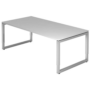 HAMMERBACHER RS2E höhenverstellbarer Schreibtisch lichtgrau rechteckig, Kufen-Gestell silber 200,0 x 100,0 cm