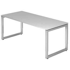 HAMMERBACHER RS19 höhenverstellbarer Schreibtisch lichtgrau rechteckig, Kufen-Gestell silber 180,0 x 80,0 cm