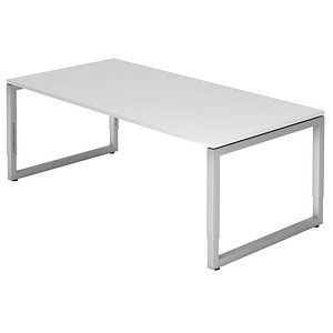 HAMMERBACHER RS2E höhenverstellbarer Schreibtisch weiß rechteckig, Kufen-Gestell silber 200,0 x 100,0 cm