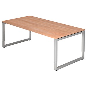 HAMMERBACHER RS2E höhenverstellbarer Schreibtisch nussbaum rechteckig, Kufen-Gestell silber 200,0 x 100,0 cm