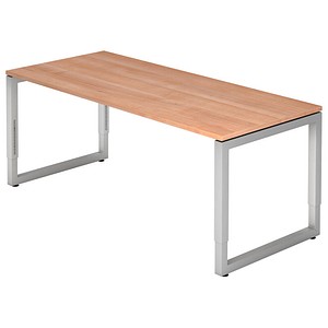 HAMMERBACHER RS19 höhenverstellbarer Schreibtisch nussbaum rechteckig, Kufen-Gestell silber 180,0 x 80,0 cm