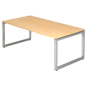 HAMMERBACHER RS2E höhenverstellbarer Schreibtisch ahorn rechteckig, Kufen-Gestell silber 200,0 x 100,0 cm