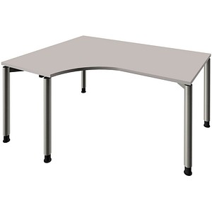 fm Sidney höhenverstellbarer Schreibtisch lichtgrau Bogenform, 4-Fuß-Gestell Rundrohr silber 160,0 x 80,0 cm