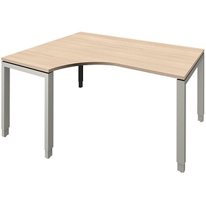 fm Sidney höhenverstellbarer Schreibtisch akazie Bogenform, 4-Fuß-Gestell Quadratrohr silber 160,0 x 80,0 cm