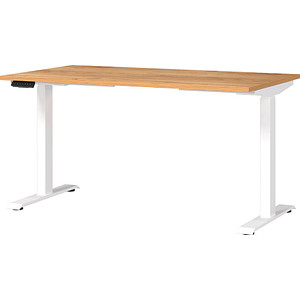 GERMANIA JET höhenverstellbarer Schreibtisch navarra-eiche rechteckig, T-Fuß-Gestell weiß 140,0 x 80,0 cm