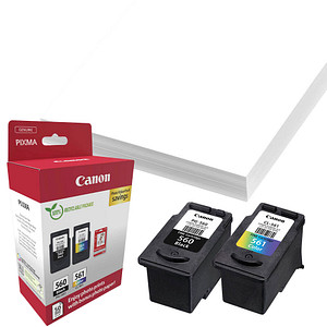 Canon PG-560 + CL-561 schwarz, color Druckköpfe + Fotopapier, 2er-Set