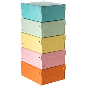 FALKEN PURE Aufbewahrungsbox 1250 Blatt pastellorange, pastellblau, pastellrosa, pastellgrün, pastellgelb 18,0 x 25,0 x 10,0 cm, 5 St.