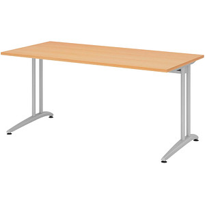 HAMMERBACHER Altus Schreibtisch buche rechteckig, C-Fuß-Gestell silber 160,0 x 80,0 cm
