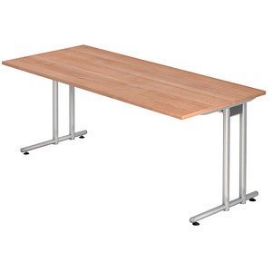HAMMERBACHER Prokura Schreibtisch nussbaum rechteckig, C-Fuß-Gestell silber 180,0 x 80,0 cm