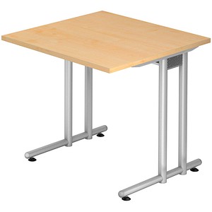 HAMMERBACHER Prokura Schreibtisch ahorn quadratisch, C-Fuß-Gestell silber 80,0 x 80,0 cm