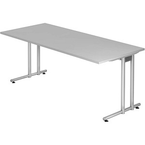 HAMMERBACHER Prokura Schreibtisch lichtgrau rechteckig, C-Fuß-Gestell silber 180,0 x 80,0 cm