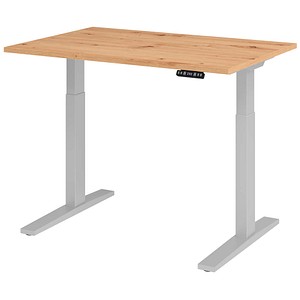 HAMMERBACHER XMKA12 elektrisch höhenverstellbarer Schreibtisch asteiche rechteckig, C-Fuß-Gestell silber 120,0 x 80,0 cm