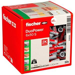 fischer DuoPower 6x50 S 2K 538255 Dübel mit Schrauben Ø 6 mm x 50 mm, 50 St.