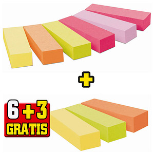 6 + 3 GRATIS: Post-it® Page Marker neon Haftmarker farbsortiert 6x 100 Streifen + GRATIS 3x 100 Streifen
