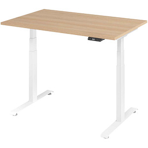 BaseLite elektrisch höhenverstellbarer Schreibtisch eiche rechteckig, T-Fuß-Gestell weiß 120,0 x 80,0 cm