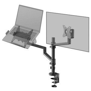 goobay Laptop-Monitor-Halterung Deluxe 74417 schwarz für 1 Monitor und 1 Notebook, Tischbohrung, Tischklemme