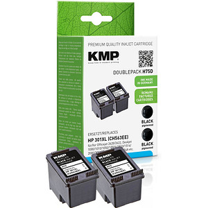 KMP H75D schwarz Druckerpatronen kompatibel zu HP 301XL (CH563EE), 2er-Set