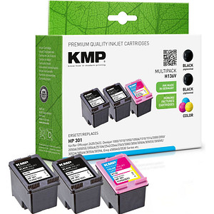 KMP H136V schwarz, color Druckerpatronen kompatibel zu HP 301 (E5Y87EE), 3er-Set