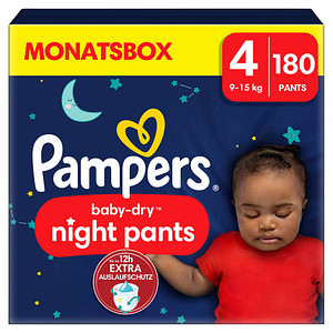 Pampers® Windeln Monatsbox baby-dry™ night pants Größe Gr.4 (9-15 kg) für Babys und Kleinkinder, 180 St.