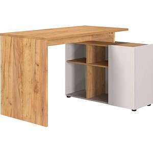 GERMANIA Adrano Schreibtisch kaschmir, navarra-eiche rechteckig, Wangen-Gestell eiche 120,0 x 90,0 cm