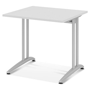 HAMMERBACHER Altus Schreibtisch lichtgrau quadratisch, C-Fuß-Gestell silber 80,0 x 80,0 cm