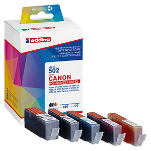 edding EDD-502 schwarz, cyan, magenta, gelb Druckerpatronen kompatibel zu Canon PGI-550 XL BK, CLI-551 XL BK/C/M/Y, 5er-Set