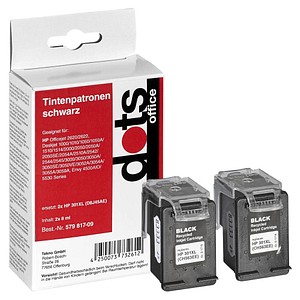 dots  schwarz Druckerpatronen kompatibel zu HP 301XL (D8J45AE), 2er-Set