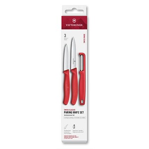 VICTORINOX Küchenmesser + Sparschäler Swiss Classic silber, rot glatt, 1 Set