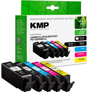 KMP  2x schwarz, cyan, magenta, gelb Druckerpatronen kompatibel zu Canon PGI-550 XL PGBK, CLI-551 XL BK/C/M/Y, 5er-Set