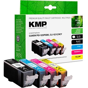 KMP schwarz, cyan, magenta, gelb Druckerpatronen kompatibel zu Canon PGI-520 BK, CLI-521 C/M/Y, 4er-Set