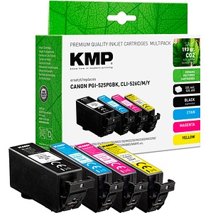 KMP  schwarz, cyan, magenta, gelb Druckerpatronen kompatibel zu Canon PGI525PGBK, CLI526C/M/Y, 4er-Set