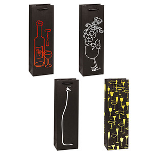 12 TSI Geschenktüten für Flaschen PREMIUM Wein Motiv sortiert 12,0 x 38,0 cm