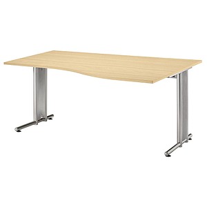 HAMMERBACHER Prokura Schreibtisch ahorn Trapezform, C-Fuß-Gestell silber 180,0 x 80,0/100,0 cm