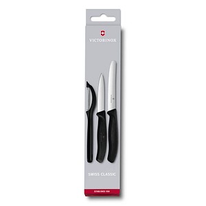 VICTORINOX Küchenmesser + Sparschäler Swiss Classic silber, schwarz glatt, 1 Set